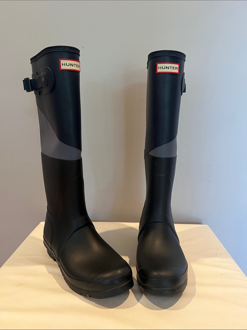 Hunter Tall Black Rain Boots with Gray Accents